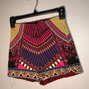 Patterned High Waisted Cotton Shorts